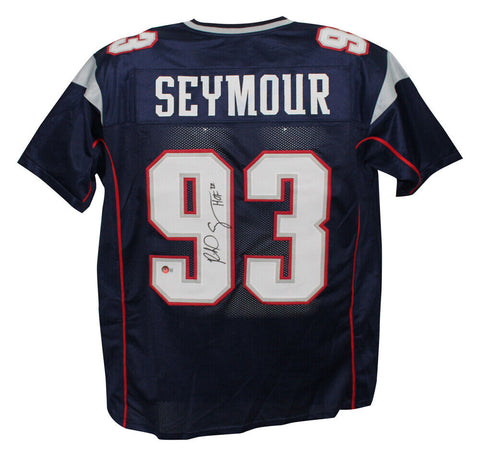 Richard Seymour Autographed/Signed Pro Style Blue XL Jersey HOF Beckett 39328