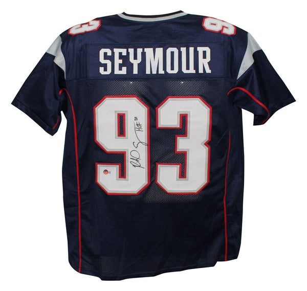 Richard Seymour Autographed/Signed Pro Style Blue XL Jersey HOF Beckett 39328