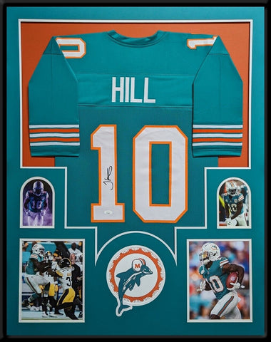 FRAMED MIAMI DOLPHINS TYREEK HILL AUTOGRAPHED SIGNED JERSEY BECKETT HOLO