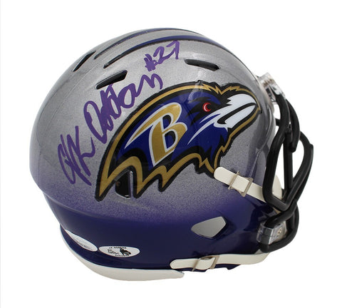 JK Dobbins Signed Baltimore Ravens Speed Custom Fade NFL Mini Helmet