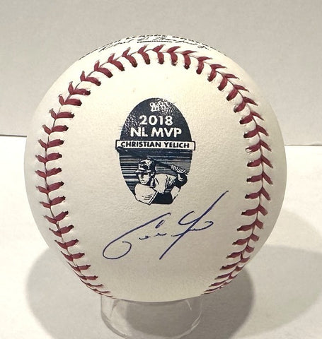 CHRISTIAN YELLICH - Signed Official 2018 NL MVP Logo Baseball AUTO Brewers - BAS