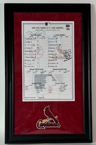 Albert Pujols Autographed 3X Inscribed GU Line-up Card 700th HR Season -Fanatics