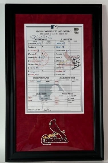 Albert Pujols Autographed 3X Inscribed GU Line-up Card 700th HR Season -Fanatics