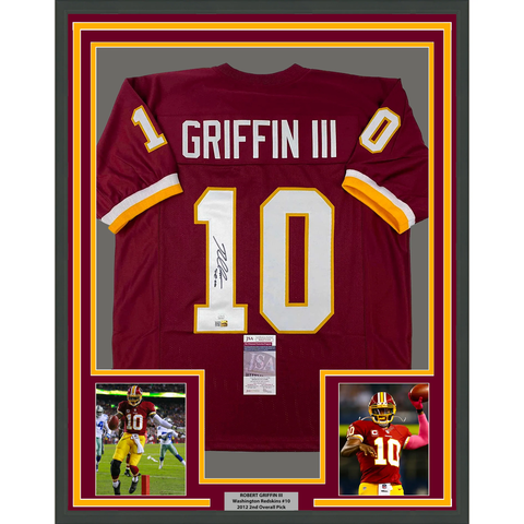 Framed Autographed/Signed Robert Griffin III RG3 33x42 Maroon Jersey JSA COA