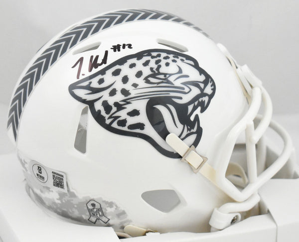 Travis Hunter Autographed Jaguars Salute 2024 Speed Mini Helmet - Beckett W Holo