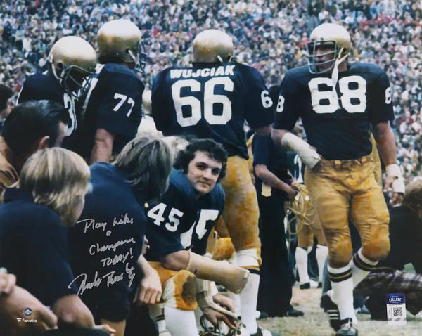 Rudy Ruettiger Signed 16x20 Notre Dame Bench Photo Play Like A Champion Fanatics