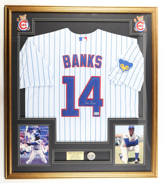 Ernie Banks Signed Chicago Cubs Framed 1969 Jersey (Beckett) Mr. Cub / 1977 HOF
