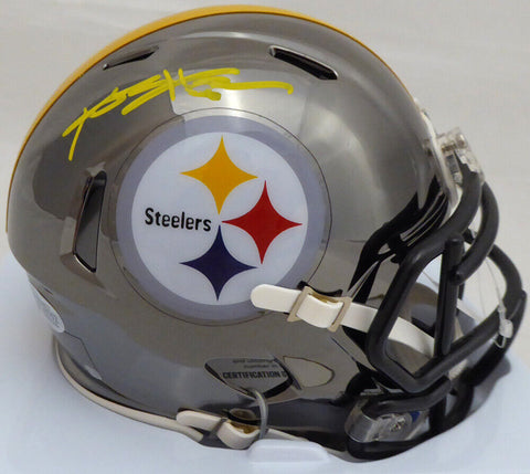 Antonio Brown Autographed Steelers Black Chrome Mini Helmet Smudged BAS #C28752