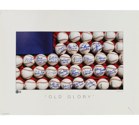 O Cepeda, R Yount , Jim Rice Signed Unframed Old Glory Baseball Print - 22 Sigs