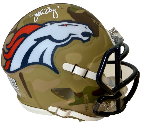 John Elway Autographed Camo Denver Broncos Mini Helmet Beckett COA