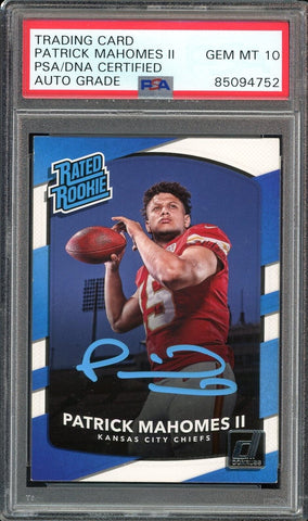 2017 Donruss Rated Rookie Patrick Mahomes RC Blue Ink PSA/DNA Auto GEM MINT 10
