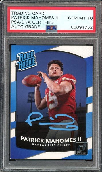 2017 Donruss Rated Rookie Patrick Mahomes RC Blue Ink PSA/DNA Auto GEM MINT 10