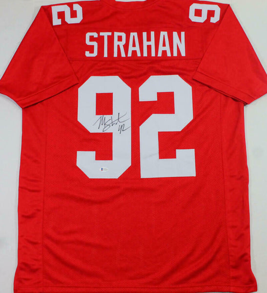 Michael Strahan Autographed Red Pro Style Jersey - Beckett W Auth *9