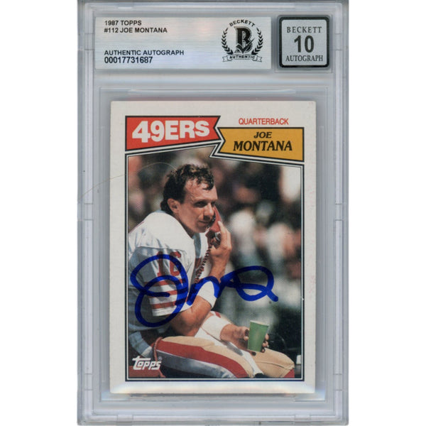 Joe Montana Autographed/Signed 1987 Topps #112 Slab Trading Card Beckett 49898