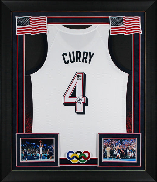 Warriors Stephen Curry Signed Team USA White Nike Swingman Framed Jersey BAS