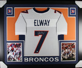 John Elway Autographed Pro Style White XL Framed Jersey 35x43 Beckett 51214