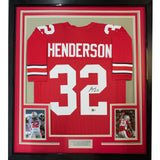 Framed Autographed/Signed Treyveon Henderson 35x39 Ohio State Red Jersey BAS COA