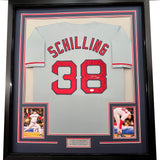 FRAMED Signed CURT SCHILLING 35x39 Boston Grey Jersey JSA COA Auto