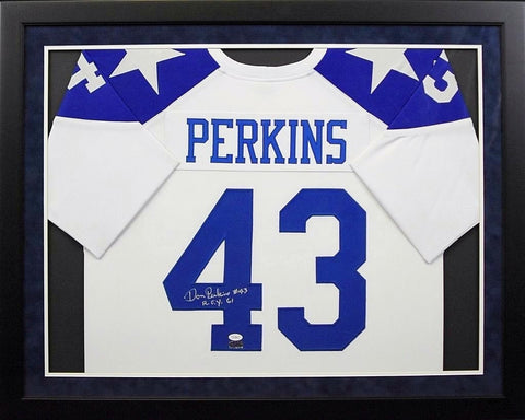 DON PERKINS AUTOGRAPHED DALLAS COWBOYS #43 WHITE FRAMED JERSEY JSA