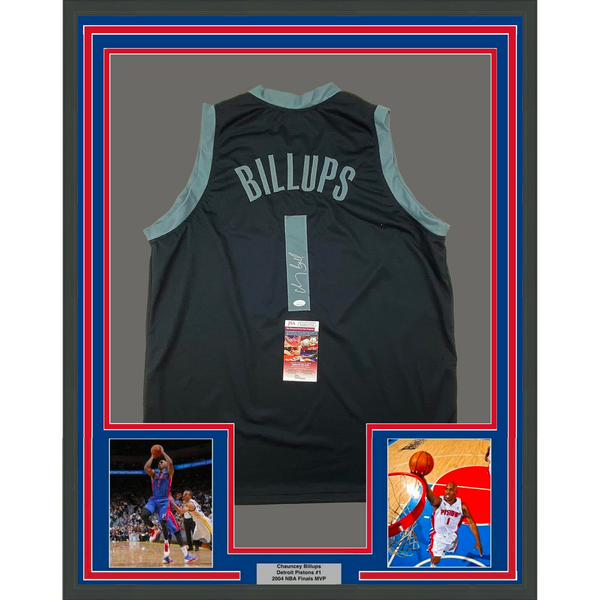 Framed Autographed/Signed Chauncey Billups 33x42 Detroit Black Jersey JSA COA