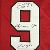 FRAMED Autographed/Signed BOBBY HULL HOF Golden Jet 33x42 Red Jersey JSA COA