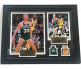 Larry Bird & Magic Johnson Laser Autographed Framed Photo & Pin Collage 18x14