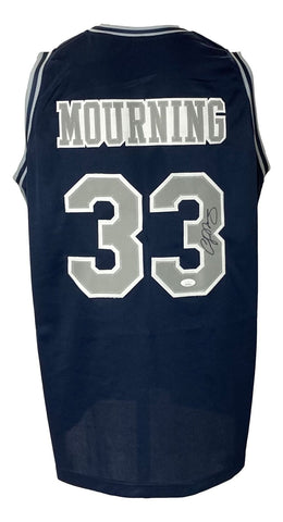 Alonzo Mourning Signed Custom Blue College Basketball Jersey JSA