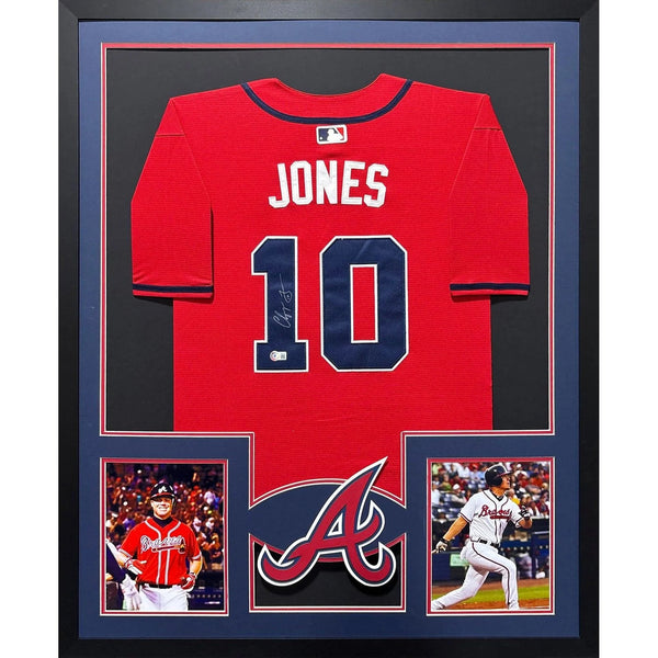 Chipper Jones Autographed Signed Framed Red Braves Jersey BECKETT