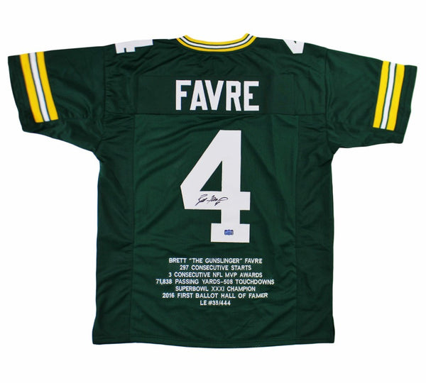 Brett Favre Signed Green Bay Custom Green Sewn Stats Jersey Limited Edition 444