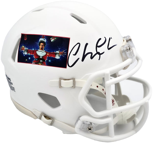 CHEVY CHASE AUTOGRAPHED CHRISTMAS VACATION WHITE MINI HELMET BECKETT QR 243614