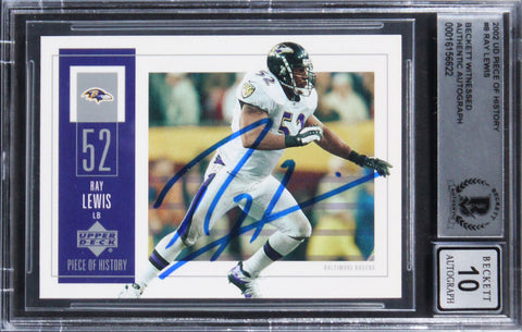 Ravens Ray Lewis Signed 2002 UD Piece of History #8 Card Auto 10! BAS Slabbed