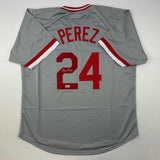 Autographed/Signed Tony Perez Cincinnati Grey Jersey Beckett BAS COA