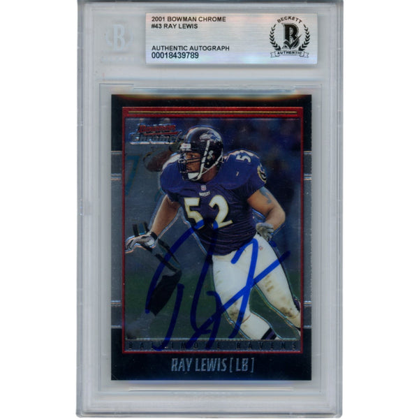 Ray Lewis Autographed 2001 Bowman Chrome #43 Trading Card Slab Beckett 53473