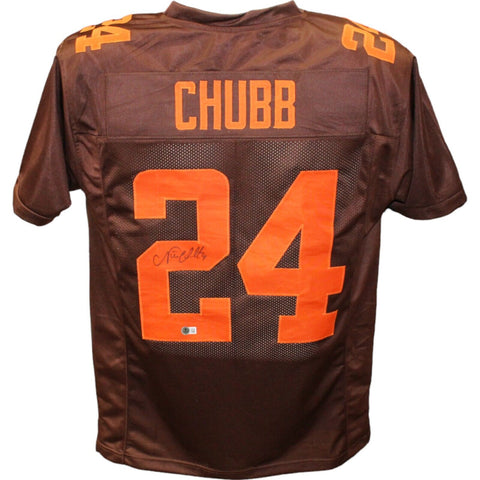 Nick Chubb Autographed/Signed Pro Style Color Rush Brown Jersey Beckett 44002