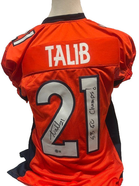 Aqib Talib Autographed Broncos Orange Jersey Inscribed "SB 50 Champs" BAS COA
