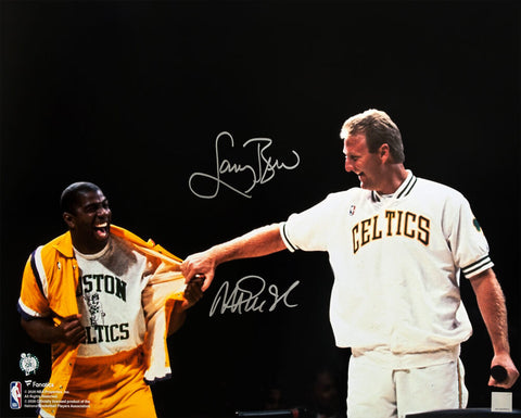 Larry Bird & Magic Johnson Signed Retirement Night 16x20 Photo (BIRD HOLO / COA)