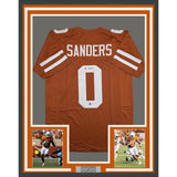 Framed Autographed Ja'Tavion Sanders 35x39 Texas Orange College Jersey BAS COA