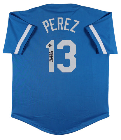 Salvador Perez Authentic Signed Light Blue Pro Style Jersey BAS Witnessed 2