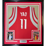 Framed Autographed/Signed Yao Ming 35x39 Houston Red Jersey BAS COA