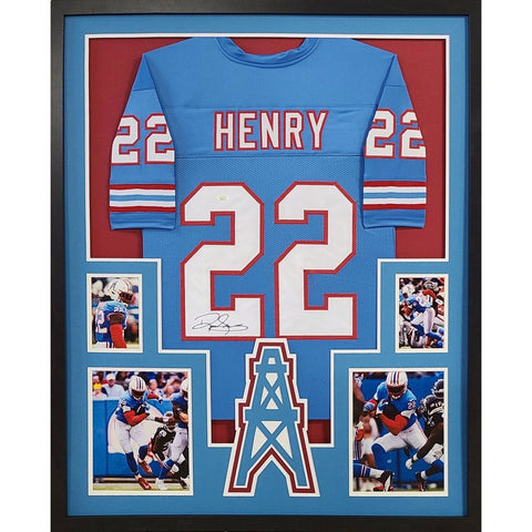Derrick Henry Autographed Signed Framed TB Tennessee Titans Oilers Jersey JSA