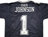 COWBOYS JIMMY JOHNSON AUTOGRAPHED BLUE JERSEY "HOF 20" BECKETT WITNESS 239849