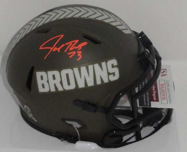 Browns JOE THOMAS Signed Riddell SALUTE TO SERVICE Speed Mini Helmet AUTO - JSA