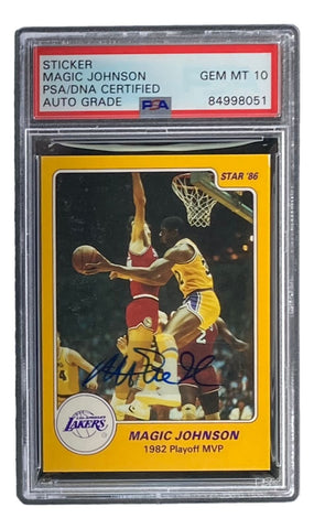 Magic Johnson Signed LA Lakers 1986 Star #10 Trading Card PSA Gem MT 10