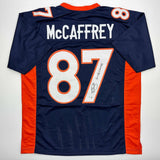 Autographed/Signed Ed McCaffrey 2x SB Champs Denver Blue Jersey Beckett BAS COA