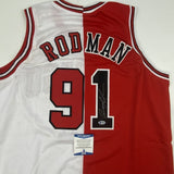 Autographed/Signed Dennis Rodman Chicago Split Jersey Beckett BAS COA