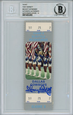 Tony Dorsett Autographed 11/27/1986 vs Seahawks Full Ticket Beckett Slab 39187