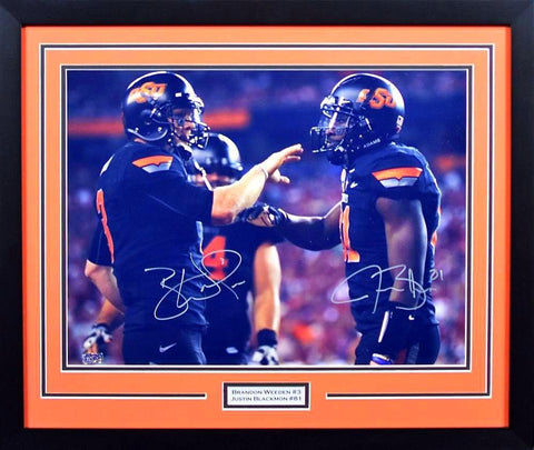JUSTIN BLACKMON BRANDON WEEDEN SIGNED OKLAHOMA STATE COWBOYS 16x20 FRAMED PHOTO