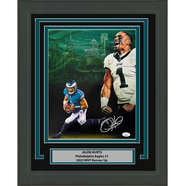 Framed Autographed/Signed Jalen Hurts Philadelphia Eagles 8x10 Photo JSA COA #3
