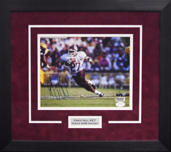 GREG HILL AUTOGRAPHED TEXAS A&M AGGIES 8x10 FRAMED PHOTO COA