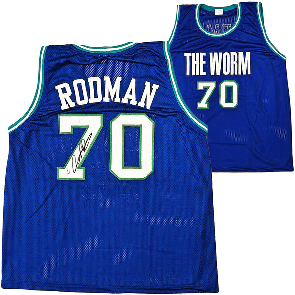 DALLAS MAVERICKS DENNIS RODMAN AUTOGRAPHED SIGNED BLUE JERSEY JSA STOCK #215729